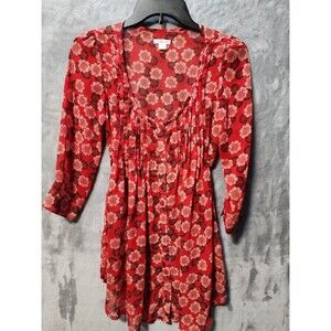 Xhilaration Floral Blouse Dress Womens XS Red Boho Hippie